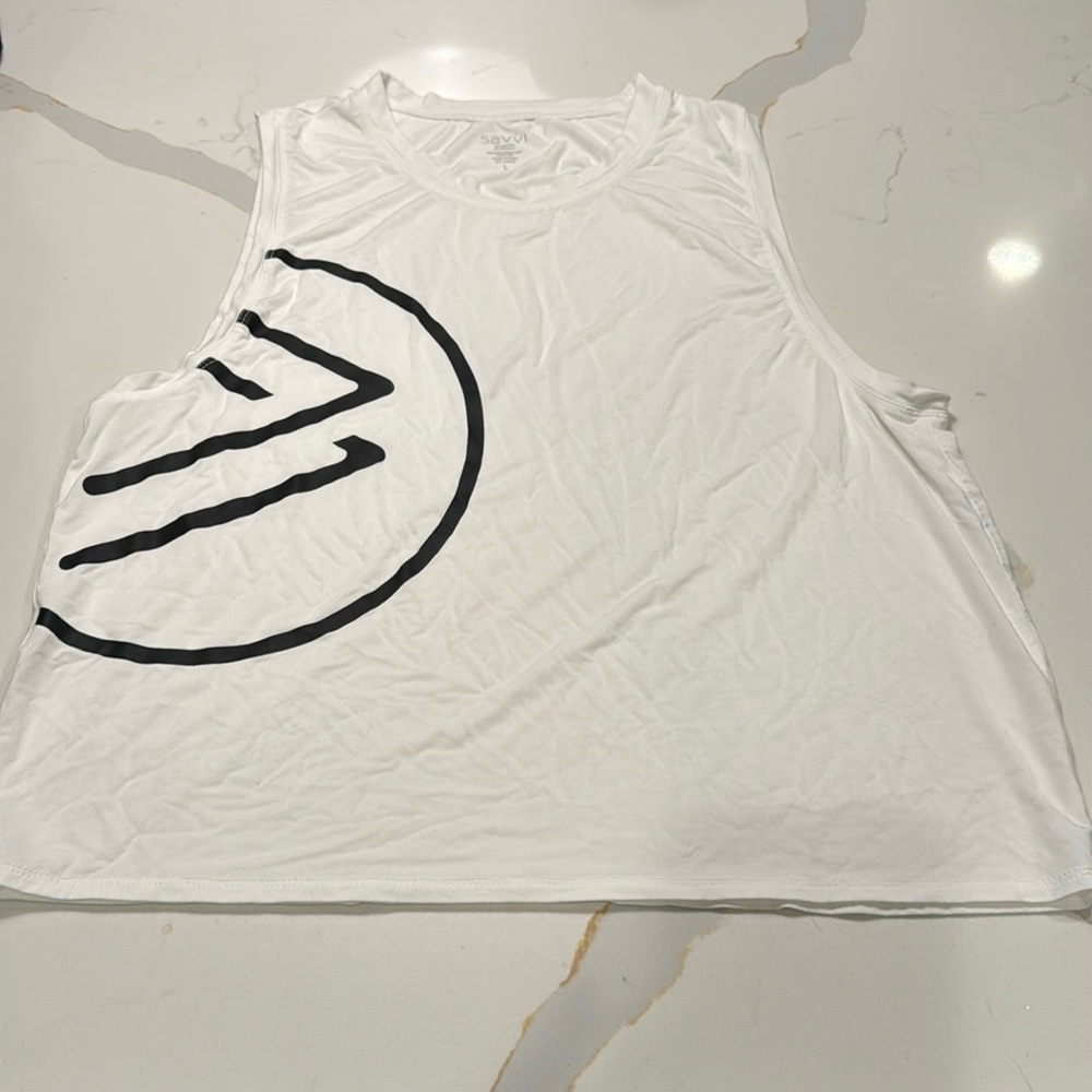 White Muscle Tee with Black Graphic